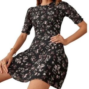 Reformation Bard Mini Puff Sleeve Floral Print Dress In Jolene Size XS